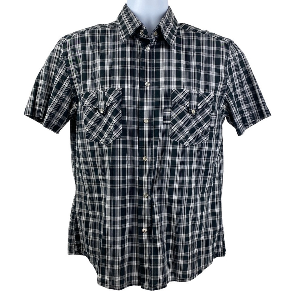 Jack & Jones‎ Denim Slim Fit Lane Tie Snap Front Short Sleeve Shirt Men's Large